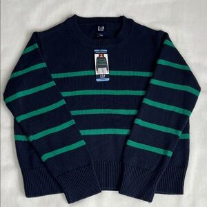 GAP Women L Striped Crewneck Sweater - Navy and Green 100% Cotton